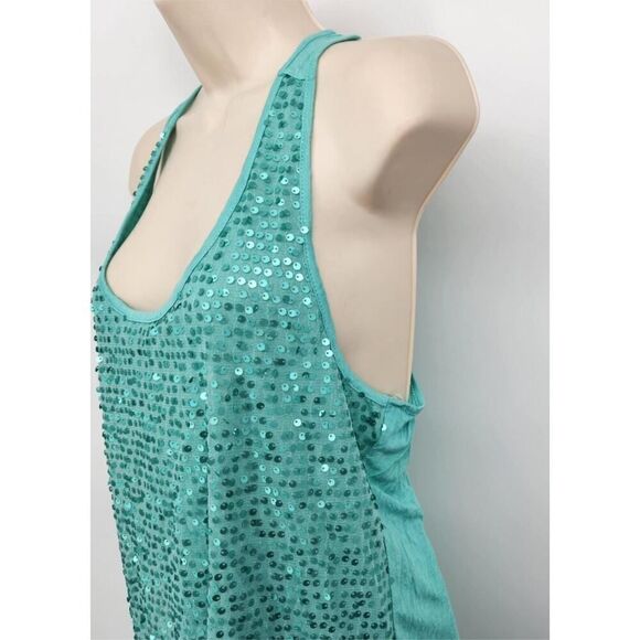 Mossimo Racer Back Tank Top Women's Med Green Sequins Rayon Polyester Scoop Neck - Picture 3 of 7